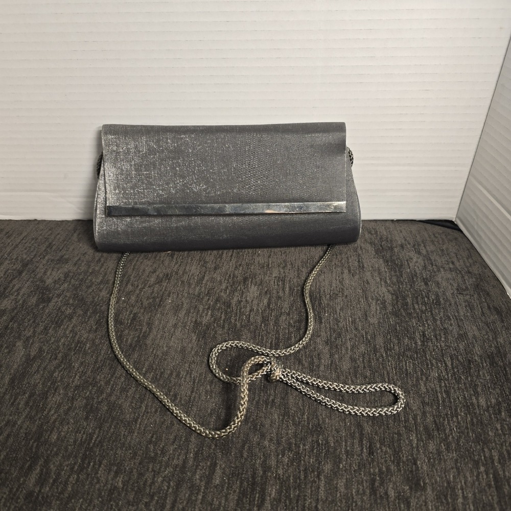 La Regale Gunmetal Gray Satin Metallic Evening Clutch Bag Formal